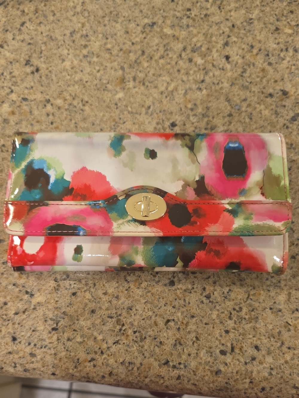 Watercolor Floral Patent Clutch Wallet - Multicolor